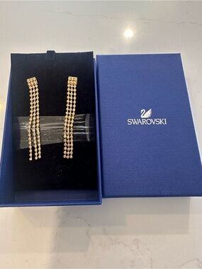 Swarovski Rose Gold Linear Crystal Drop Earrings